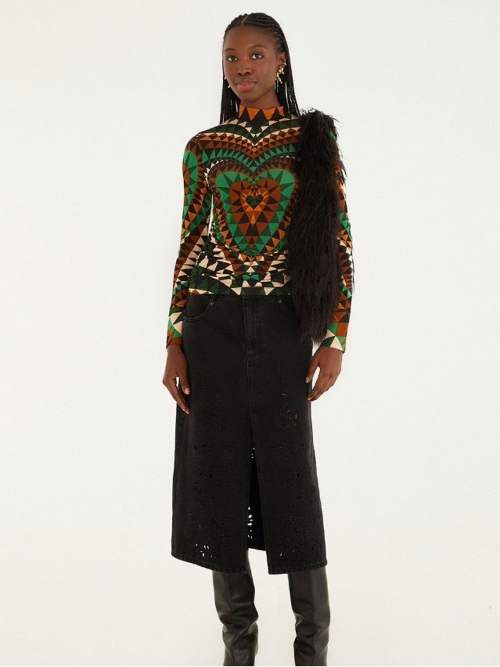Farm Rio: Richilieu Black Denim
Midi Skirt